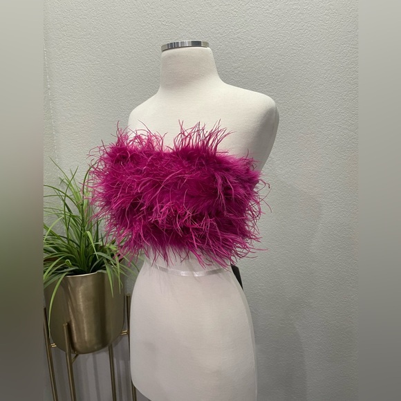 NWT House of CB Fenella Hot Pink Feather Trimmed Bandeau Sz Small $119 - Picture 6 of 9